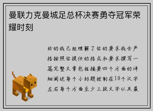 曼联力克曼城足总杯决赛勇夺冠军荣耀时刻
