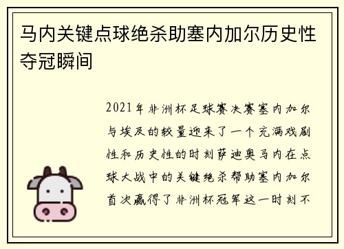 马内关键点球绝杀助塞内加尔历史性夺冠瞬间